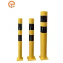 Poteau de protection jaune bandes noires à platine