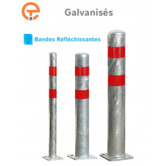 Poteau de protection galva bandes rouges à platine