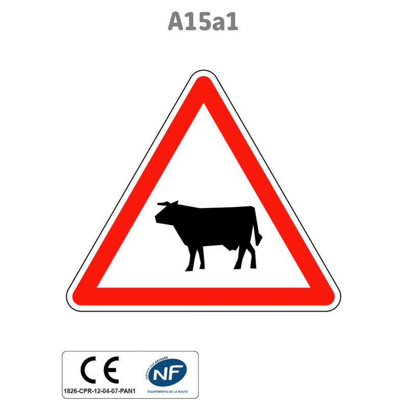 Panneau A15a1 Passage d'animaux domestiques vache