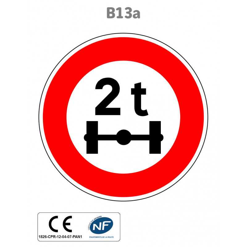 Panneau B13a Limitation de tonnage par essieu