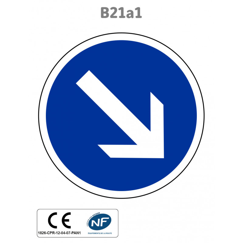 Panneau B21a1 Contournement obligatoire par la droite