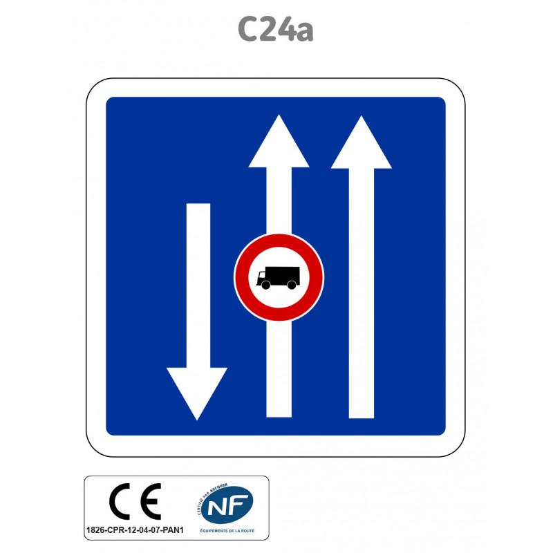Panneau C24a.ex1 Affectation de voies