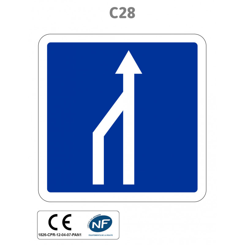 Panneau C28.ex1 Réduction du nombre de voies de circulation