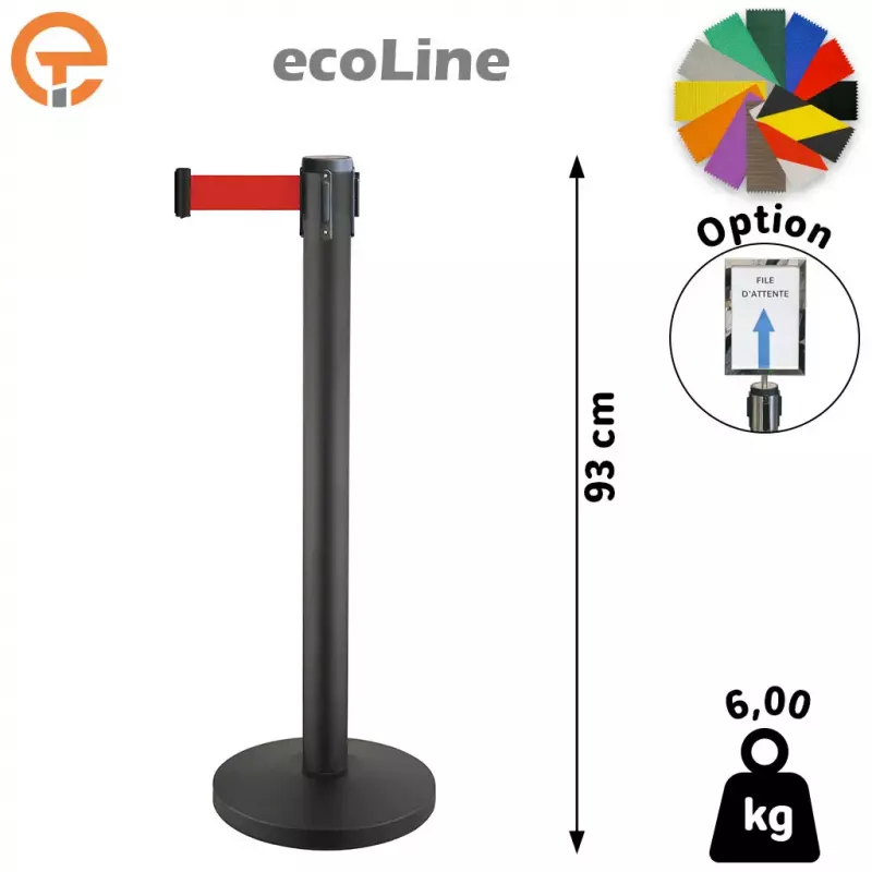 Poteau de guidage Noir à sangle 2,50 mètres ecoLine