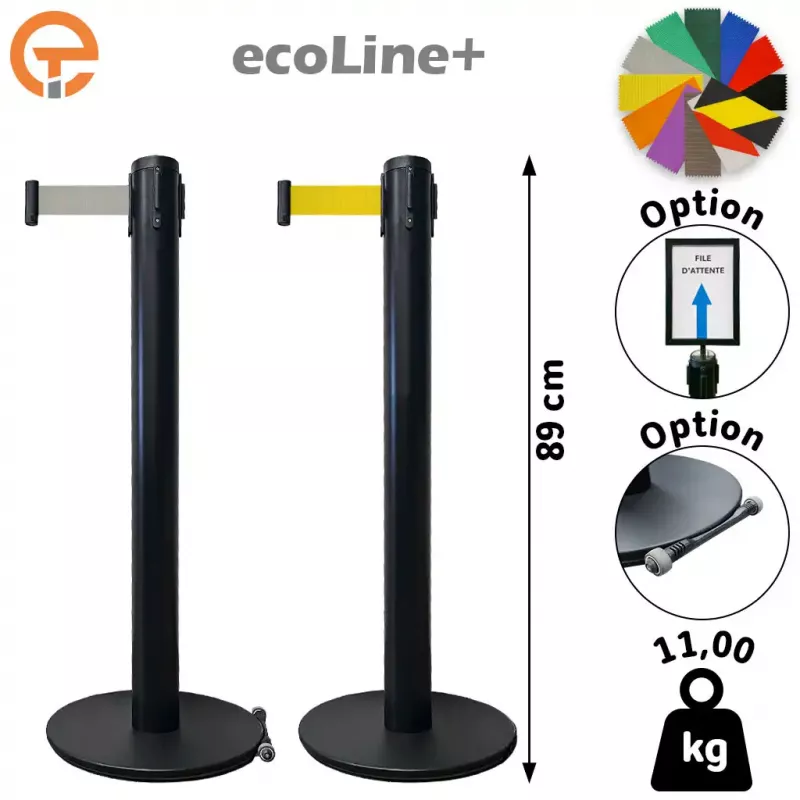 Poteau de guidage Noir à sangle 3 mètres ecoLine+