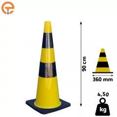 Cône de balisage chantier jaune noir K5A 90 cm lesté