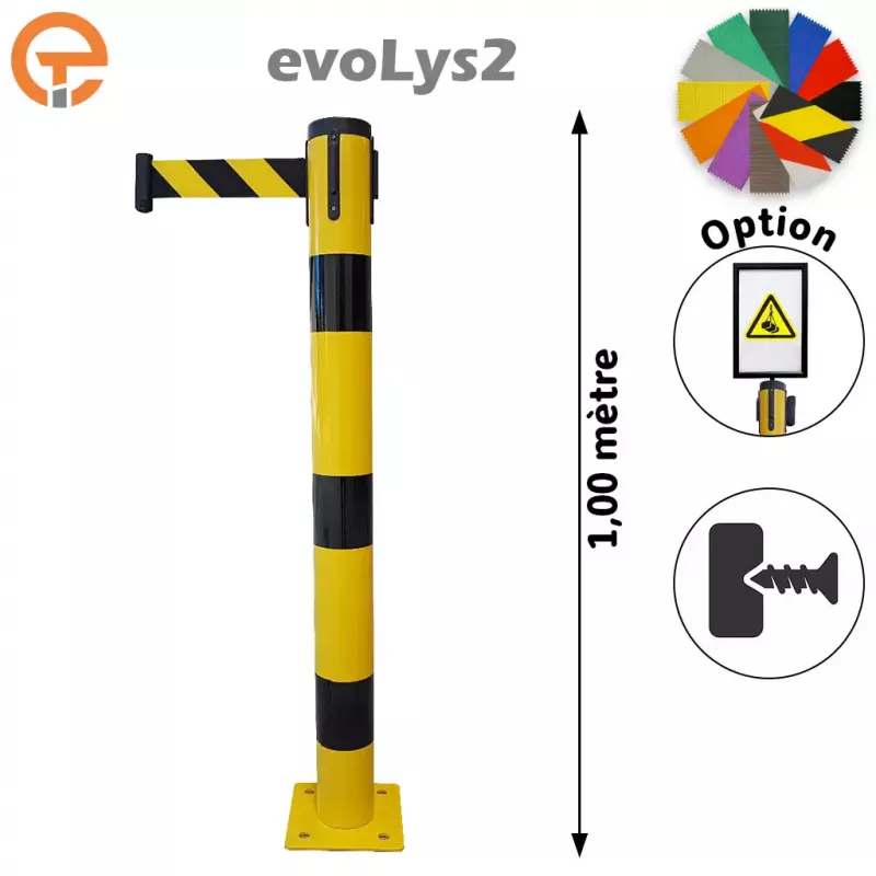 Poteau à platine Noir/Jaune sangle 2, 3, 4 et 5 mètres evoLys2