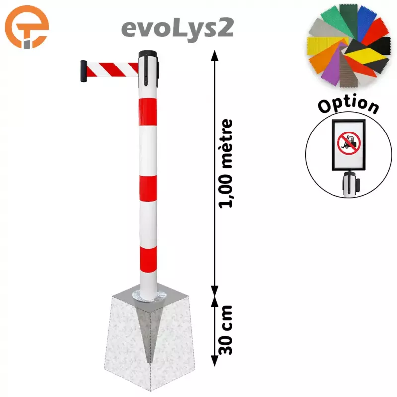 Poteau à sceller Rouge/Blanc sangle 2, 3, 4 et 5 mètres evoLys2