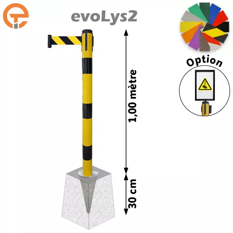 Poteau à sceller Noir/Jaune sangle 2, 3, 4 et 5 mètres evoLys2