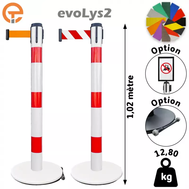 Poteau de balisage Rouge Blanc à sangle 2, 3, 4 et 5 mètres evoLys2