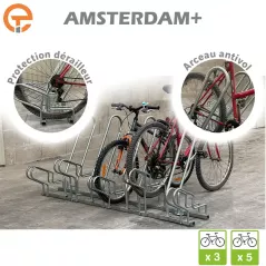 Râtelier Support vélos 2 niveaux AMSTERDAM+ avec arceaux antivol