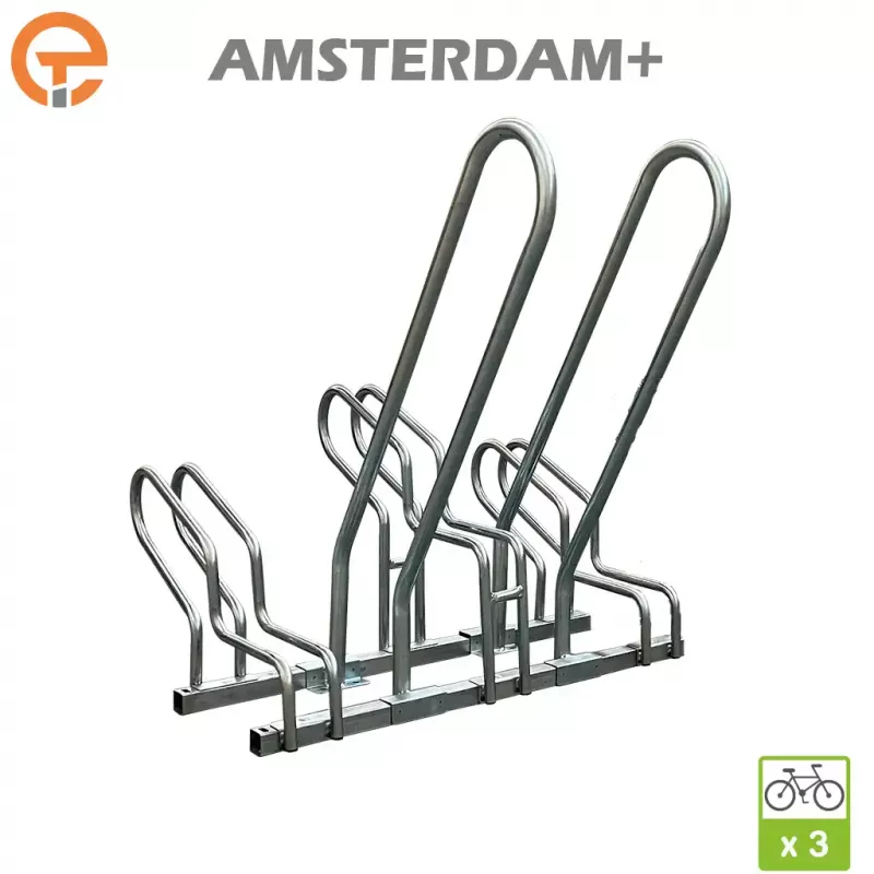 Râtelier Support vélos 2 niveaux AMSTERDAM+ avec arceaux antivol