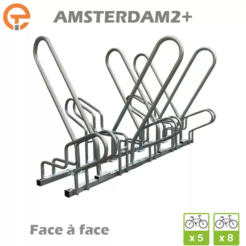 Râtelier Support vélos face à face sur 2 niveaux AMSTERDAM2+ avec arceaux antivol