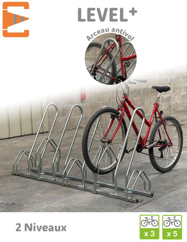 Râtelier vélo au sol côte à côte 2 niveaux - 3 vélos